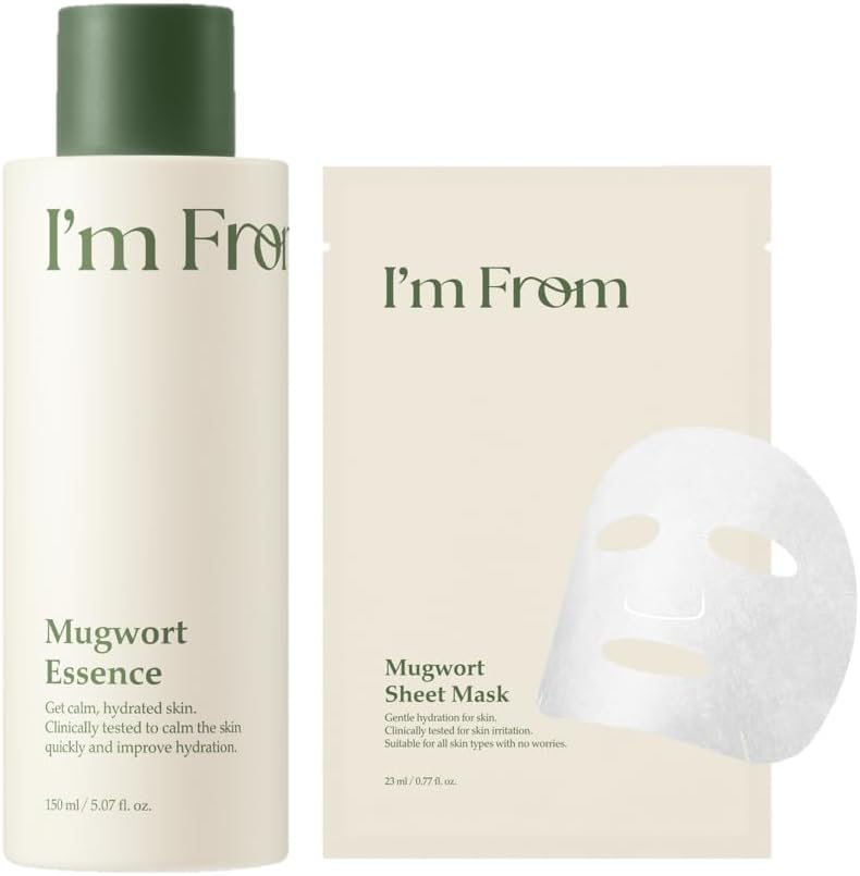 I'm From Mugwort Prep Duo set showing essence and cream bottles.