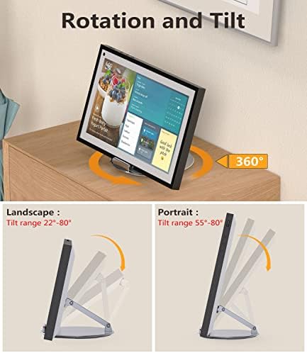 Laivli rotatable display holder tilted back on a modern kitchen countertop