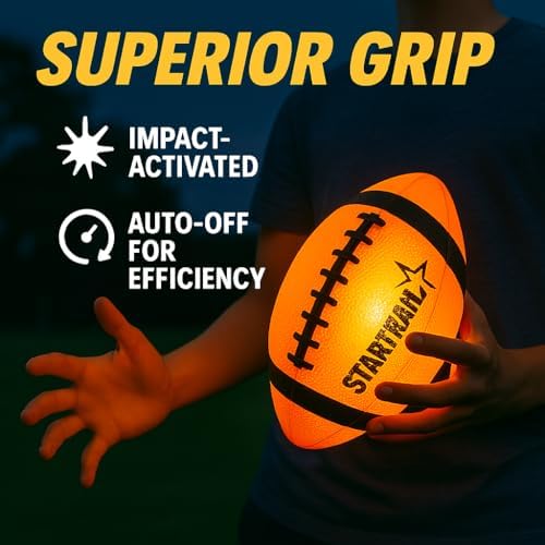 TOMLEON nighttime glowing football being inflated with the included hand air pump