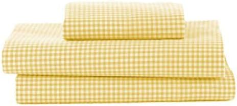Close up view of the premium yellow gingham fabric texture from the BKB bedding collection