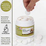 Natural bacteria tablets dissolving to break down household septic waste.