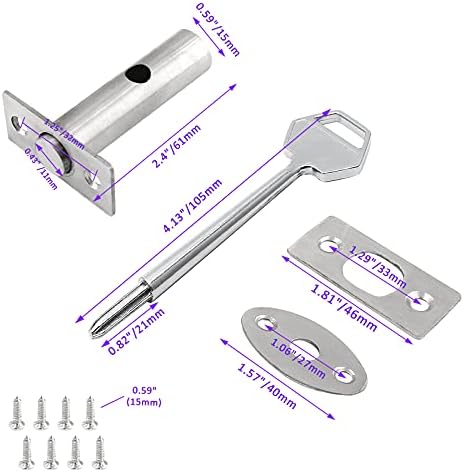 Long tubewell key measuring 4.13 inches alongside lock hardware