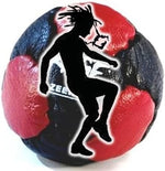 Zeekio Rage professional pellet filled footbag displaying its round shape and premium stitching