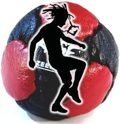 Zeekio Rage professional pellet filled footbag displaying its round shape and premium stitching
