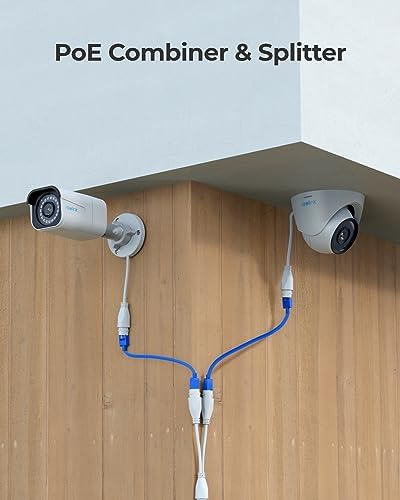 Reolink outdoor security camera splitter hardware detailing the weatherproofing lids for ethernet cables.