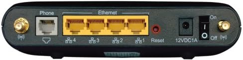 Actiontec GT784WN networking device rear panel displaying four Ethernet ports and DSL connection.
