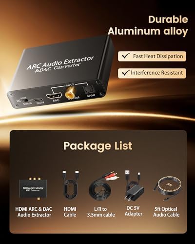 Avedio Links 192KHz DAC audio converter showing the HDMI ARC optical and coaxial digital input ports side panel.