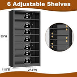 Close up angle of the adjustable metal shelves on the DUTYSEST seven tier CD storage rack illustrating height customization.