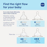 Pack of four anti colic feeding bottle replacements with size one and size two markings