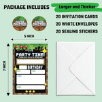 Lumoaster premium 350 GSM cardstock birthday invites with pixel block designs and adhesive sealing stickers.