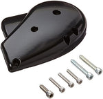 Carefree black awning end cap showing mounting screw holes