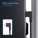 Six feet VESA certified right angle DP cable connected to monitor