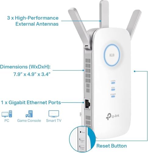 TP-Link dual band Wi-Fi amplifier showcasing the three external adjustable antennas for maximum home coverage