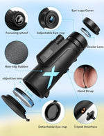 Compact twelve by fifty outdoor monocular telescope mounted securely on its included black mini tripod