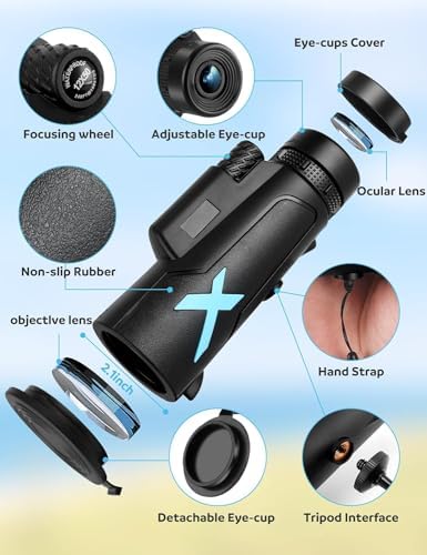 Compact twelve by fifty outdoor monocular telescope mounted securely on its included black mini tripod