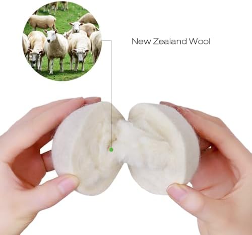 Extra large 100 percent New Zealand wool balls for reducing static and wrinkles.