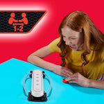 Kids playing the Hasbro Gaming Hypershot tabletop electronic game on a living room floor.