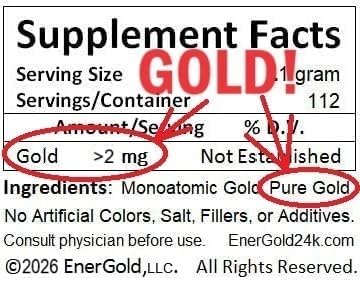 EnerGold Monoatomic Gold supplement label details