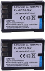 Two packs of Batmax rechargeable lithium-ion camera batteries sitting next to their compact travel charger