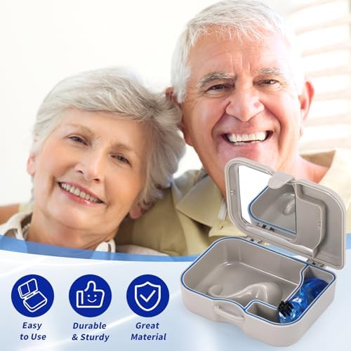Compact portable denture soaking cup for travel and office use.