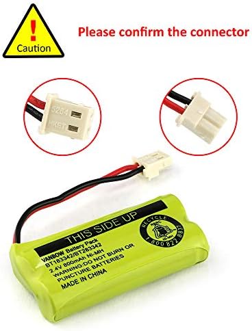 Close-up view of the wire lead and terminal connector of the VANBOW cordless phone battery.
