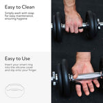 Rinfit scratch resistant ring shield demonstrating durability against metal gym weights.