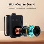 STUDIOFINIX 3 way 200W outdoor speakers pair showcasing the active and passive terminals on the back panel.