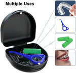 Compact black BVN night guard case placed next to lifestyle travel essentials