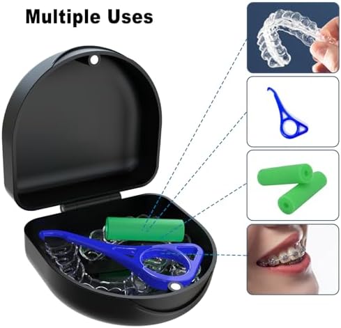 Compact black BVN night guard case placed next to lifestyle travel essentials