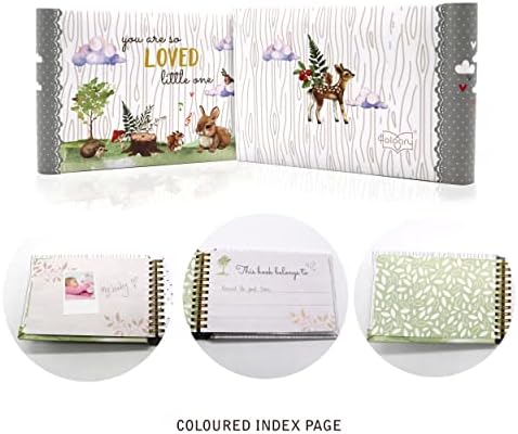 Holoary woodland theme pocket photo album holding four by six inch baby pictures.