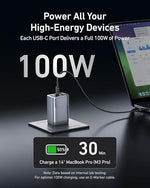 Premium compact 100-Watt black wall charger adapter displayed at an angle.