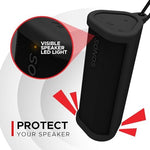 Sound Bass protective speaker sleeve for Sonos Roam 2 highlighting integrated Bluetooth button cover