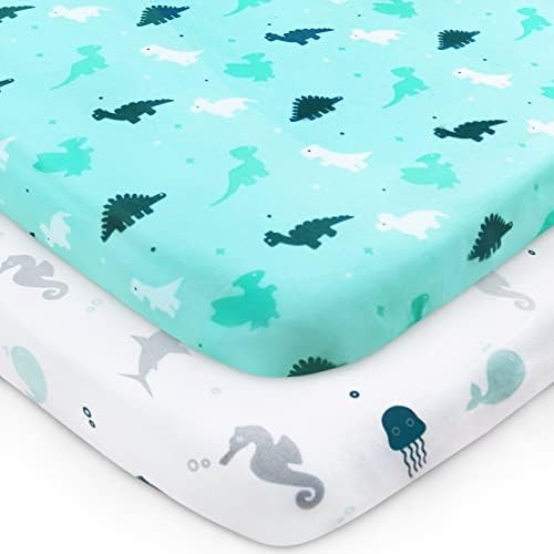 Pack and Play Sheets Fitted, Mini Crib Sheets 2 Pack, Playard Sheets Compatible with Graco Pack n Play, Ultra Soft Breathable Material, Dinosaurs - Image 2