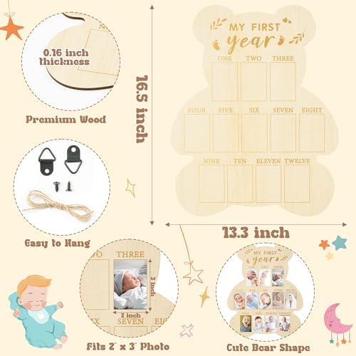 Close up of the twelve monthly photo slots on the R HORSE baby picture frame.