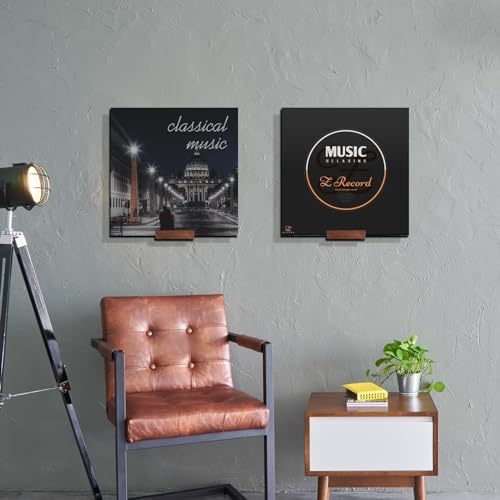 Premium solid wood vinyl record wall mount bracket close up view