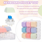 FunisFun clicky keyboard fidget toy attached to a backpack zipper using its sturdy metal keychain loop.