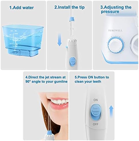 TUREWELL electric water flosser showing ten pressure setting levels.