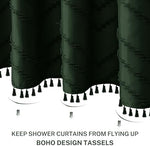 Detailed shot of the elegant bohemian style bottom tassels on the bathroom curtain