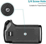 Neewer BG-E8 electronic connection pins close view showcasing the interface design meant for secure camera body integration.