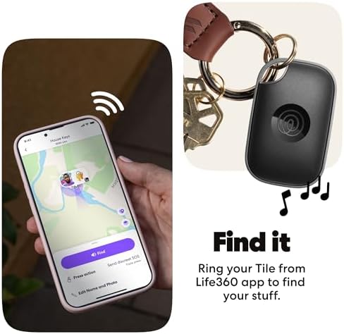 Premium key finder placed next to an Android and iOS smartphone demonstrating universal device compatibility.