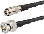 Close up of 75 Ohm Belden 1855A coaxial cable with premium male connectors