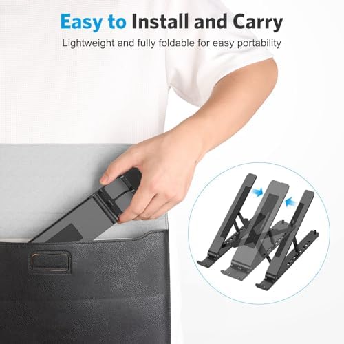 Side angle view displaying the improved ergonomic posture alignment achieved with the OMOTON tablet and computer elevator
