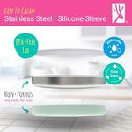 Side view of Elk and Friends stainless steel toddler plate