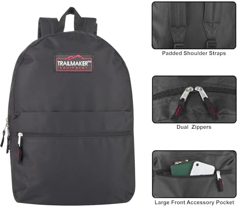 Trail Maker 17 inch school bag detailing the adjustable padded shoulder straps.