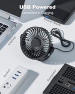 Edvision mini desktop fan base highlighting the four anti slip silicone pads designed for noise and vibration reduction.