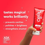 Hello brand vegan and SLS free kids fluoride toothpaste tubes