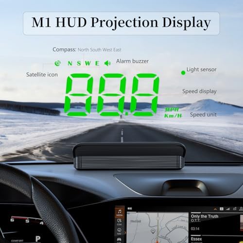 AZIJYV M1 green GPS speedometer showing driving direction compass alignment on dashboard