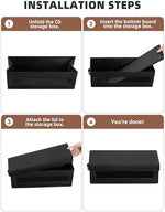 Foldable multimedia storage bin showing its space saving flat design