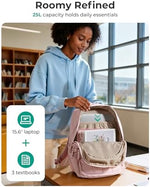 BAGSMART puffer travel daypack worn by a student to show ergonomic padded shoulder straps.