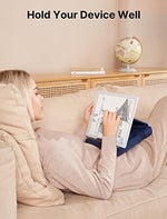 JSAUX lap dock pillow stand displaying the adjustable hook-and-loop alignment strips.